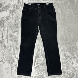 Chaps Corduroy Straight Leg Pants Women Sz 12 Black Casual Comfort Dark Academia